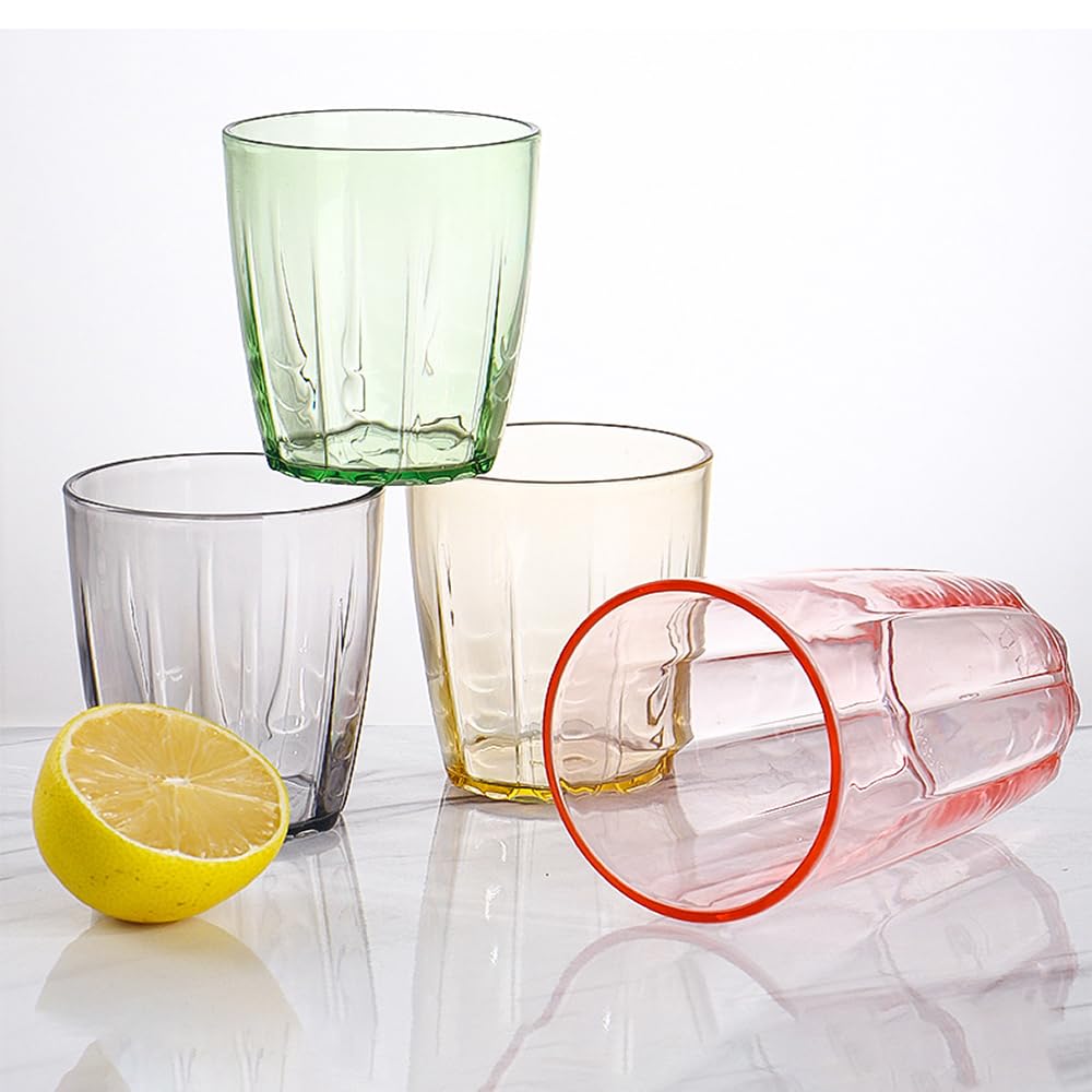 PIVXAZQ 6-piece colourful translucent acrylic reusable sturdy drinking mugs for kids, home, dorms and outdoor use