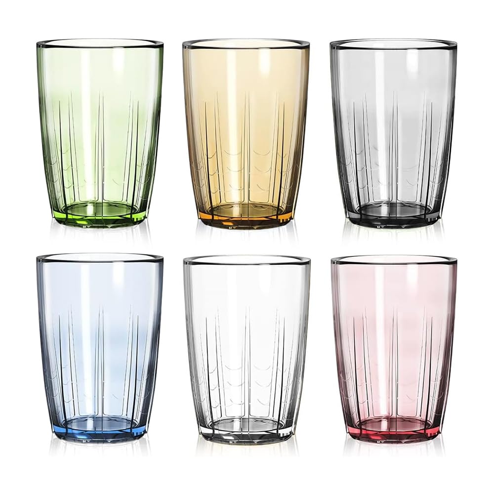 PIVXAZQ 6-piece colourful translucent acrylic reusable sturdy drinking mugs for kids, home, dorms and outdoor use