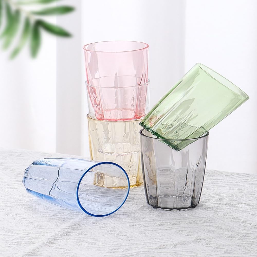 PIVXAZQ 6-piece colourful translucent acrylic reusable sturdy drinking mugs for kids, home, dorms and outdoor use